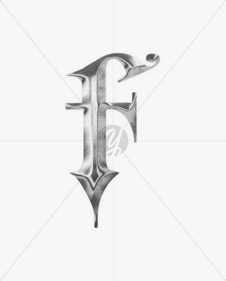 Letter f from Old Gothic metal lowercase alphabet on Yellow Images Creative Fonts - S64574