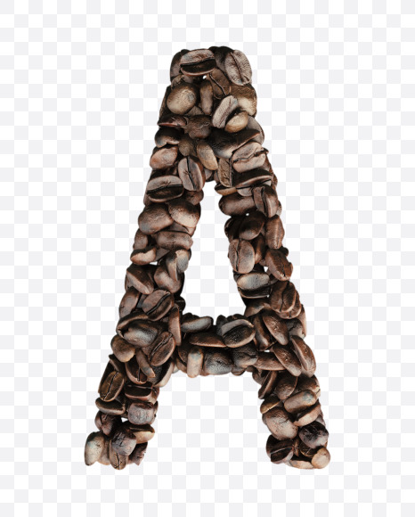 Letter A from Coffee Beans 3D Lettering on Yellow Images Creative Fonts - S65102