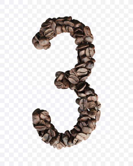 3 from Coffee Beans 3D Lettering on Yellow Images Creative Fonts - S65131