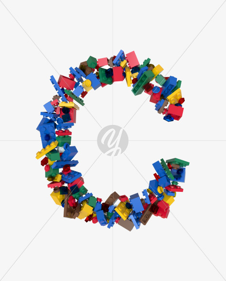 Letter C from Shuffled Colored Bricks Building Blocks Typeface Text on Yellow Images Creative Fonts - S65494