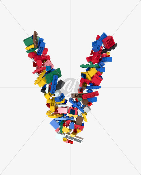 Letter V from Shuffled Colored Bricks Building Blocks Typeface Text on Yellow Images Creative Fonts - S65523