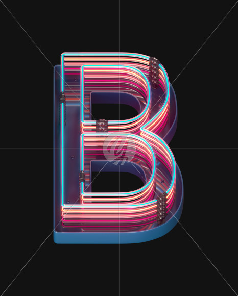 Letter B from Retro Neon font on Yellow Images Creative Fonts - S65574