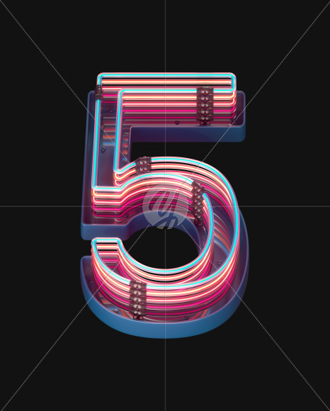 5 from Retro Neon font on Yellow Images Creative Fonts - S65604