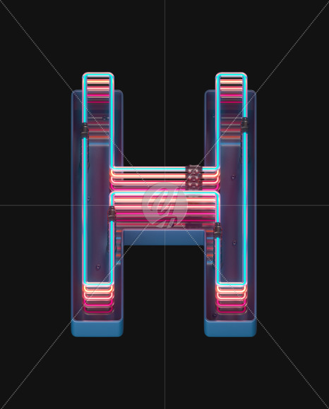 Letter H from Retro Neon font on Yellow Images Creative Fonts - S65580