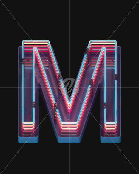 Letter M from Retro Neon font on Yellow Images Creative Fonts - S65585