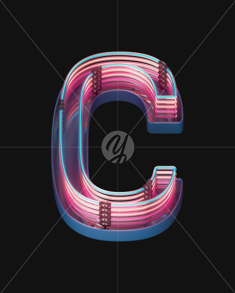 Letter C from Retro Neon font on Yellow Images Creative Fonts - S65575