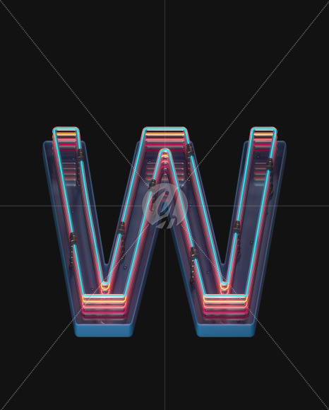 Letter W from Retro Neon font on Yellow Images Creative Fonts - S65595