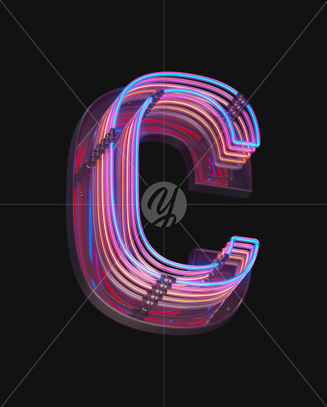 Letter C from Color Neon font on Yellow Images Creative Fonts - S65701