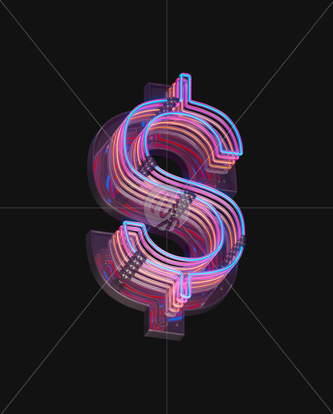 Dollar from Color Neon font on Yellow Images Creative Fonts - S65737