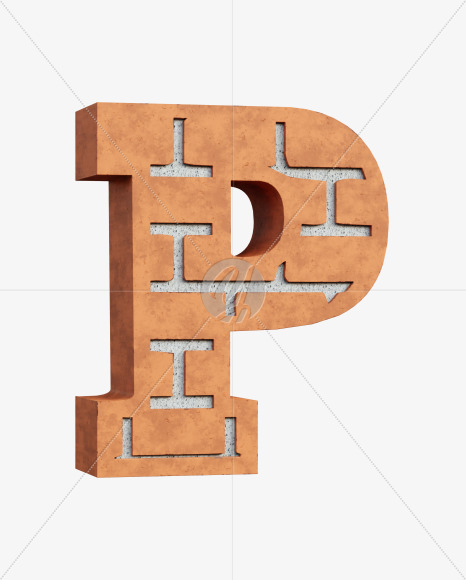 Letter P from Red Brick Alphabet on Yellow Images Creative Fonts - S66953