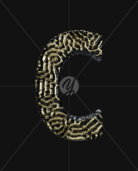 Letter C from Organic Pattern Gold on Yellow Images Creative Fonts - S67733