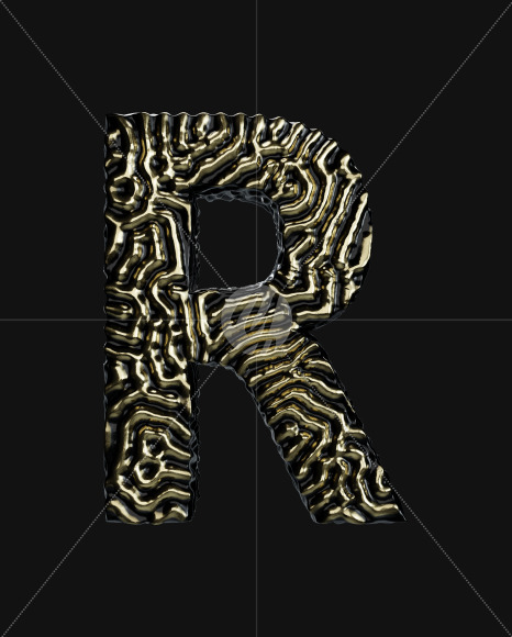 Letter R from Organic Pattern Gold on Yellow Images Creative Fonts - S67748