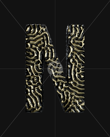 Letter N from Organic Pattern Gold on Yellow Images Creative Fonts - S67744