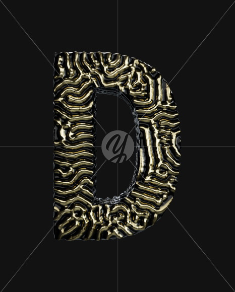 Letter D from Organic Pattern Gold on Yellow Images Creative Fonts - S67734