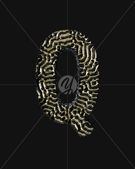 Letter Q from Organic Pattern Gold on Yellow Images Creative Fonts - S67747