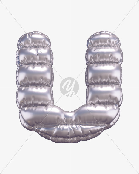 Letter U from Silver Balloon alphabet on Yellow Images Creative Fonts - S68234