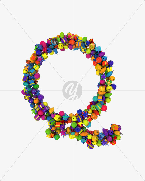 Letter Q from Colorful Christmas Ornaments Typeface on Yellow Images Creative Fonts - S68638