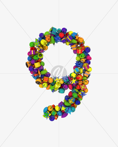 9 from Colorful Christmas Ornaments Typeface on Yellow Images Creative Fonts - S68621