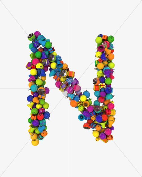 Letter N from Colorful Christmas Ornaments Typeface on Yellow Images Creative Fonts - S68635