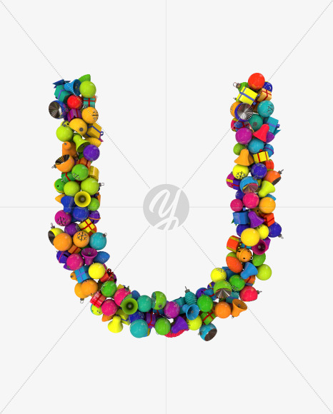 Letter U from Colorful Christmas Ornaments Typeface on Yellow Images Creative Fonts - S68643