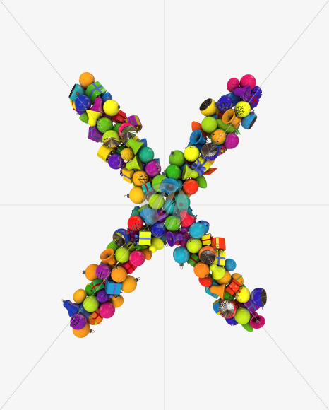 Letter X from Colorful Christmas Ornaments Typeface on Yellow Images Creative Fonts - S68645