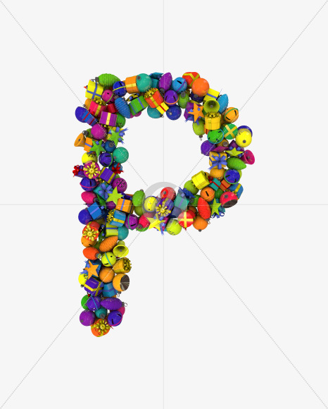 Letter P from Colorful Christmas Ornaments Typeface on Yellow Images Creative Fonts - S68637