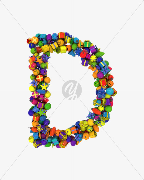 Letter D from Colorful Christmas Ornaments Typeface on Yellow Images Creative Fonts - S68625