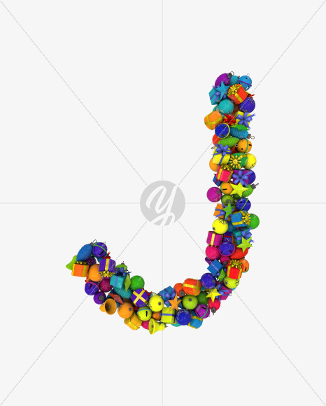 Letter J from Colorful Christmas Ornaments Typeface on Yellow Images Creative Fonts - S68631