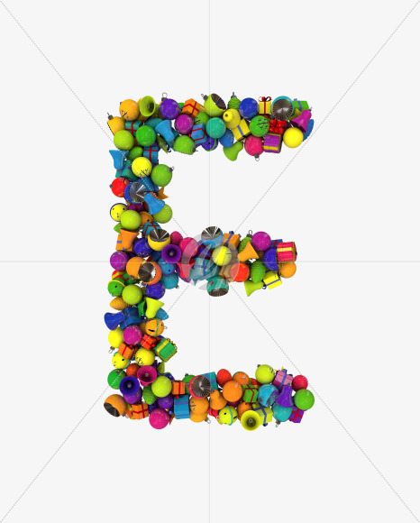 Letter E from Colorful Christmas Ornaments Typeface on Yellow Images Creative Fonts - S68626