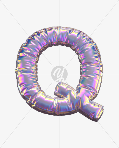 Letter Q from Holographic Balloon alphabet on Yellow Images Creative Fonts - S69755