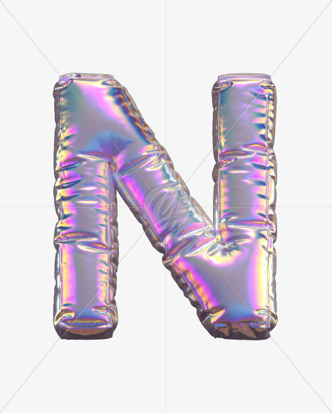 Letter N from Holographic Balloon alphabet on Yellow Images Creative Fonts - S69752