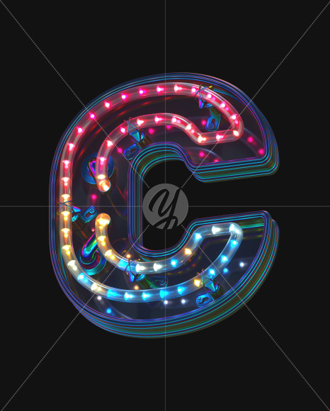 Letter C from LED alphabet on Yellow Images Creative Fonts - S70473