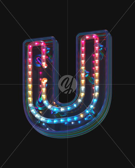 Letter U from LED alphabet on Yellow Images Creative Fonts - S70492