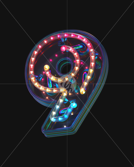 9 from LED alphabet on Yellow Images Creative Fonts - S70506