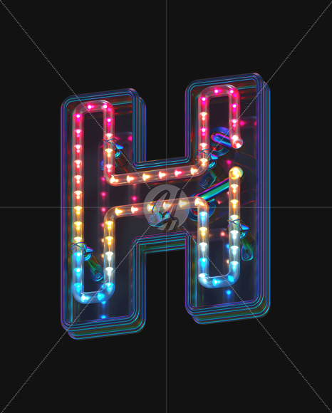 Letter H from LED alphabet on Yellow Images Creative Fonts - S70478