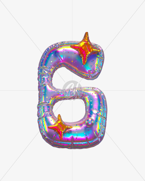 6 with star from Holographic Ballooon alphabet on Yellow Images Creative Fonts - S70663