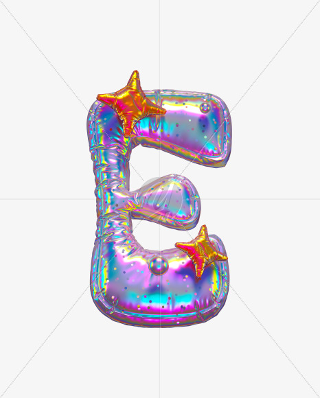 E with star from Holographic Ballooon alphabet on Yellow Images Creative Fonts - S70607