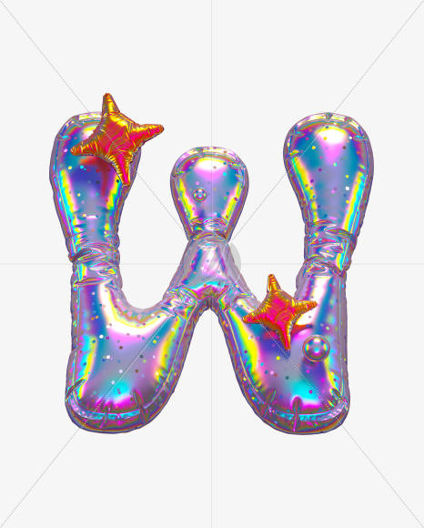 W with star from Holographic Ballooon alphabet on Yellow Images Creative Fonts - S70643