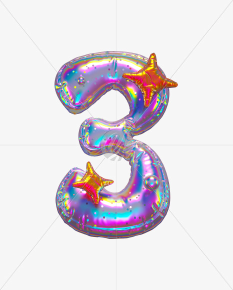 3 with star from Holographic Ballooon alphabet on Yellow Images Creative Fonts - S70657