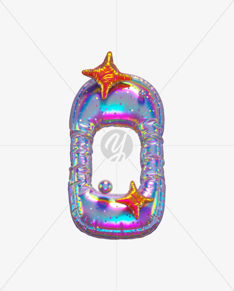 0 with star from Holographic Ballooon alphabet on Yellow Images Creative Fonts - S70651