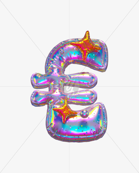 Euro with star from Holographic Ballooon alphabet on Yellow Images Creative Fonts - S70681