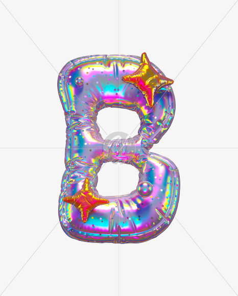 B with star from Holographic Ballooon alphabet on Yellow Images Creative Fonts - S70601