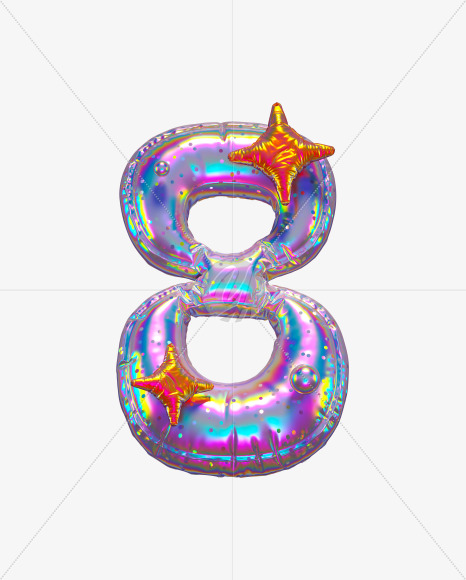 8 with star from Holographic Ballooon alphabet on Yellow Images Creative Fonts - S70667