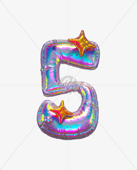 5 with star from Holographic Ballooon alphabet on Yellow Images Creative Fonts - S70661