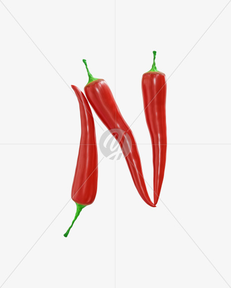 Letter N from Red chilli pepper alphabet on Yellow Images Creative Fonts - S70833