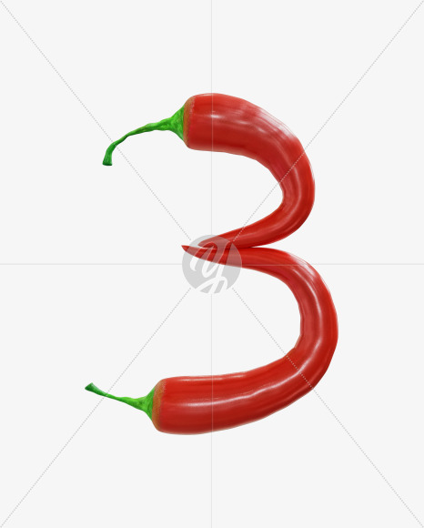 3 from Red chilli pepper alphabet on Yellow Images Creative Fonts - S70849