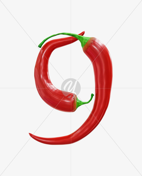 9 from Red chilli pepper alphabet on Yellow Images Creative Fonts - S70855