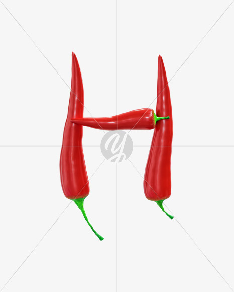 Letter H from Red chilli pepper alphabet on Yellow Images Creative Fonts - S70827