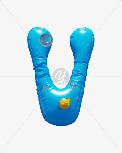 Letter V from Blue Inflatable Swimming Ring alphabet on Yellow Images Creative Fonts - S70908