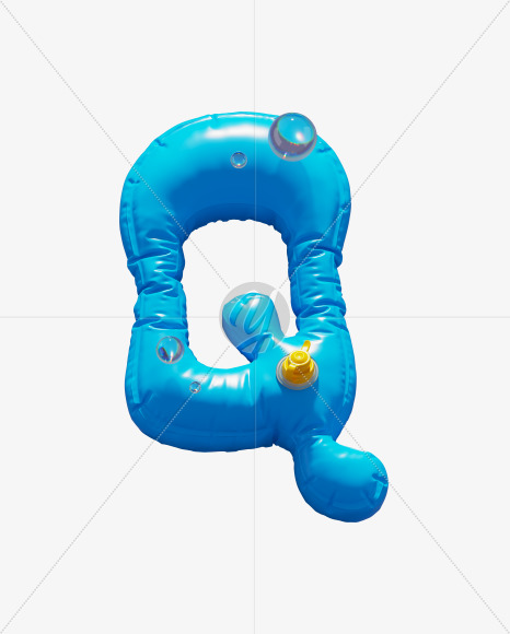 Letter Q from Blue Inflatable Swimming Ring alphabet on Yellow Images Creative Fonts - S70903